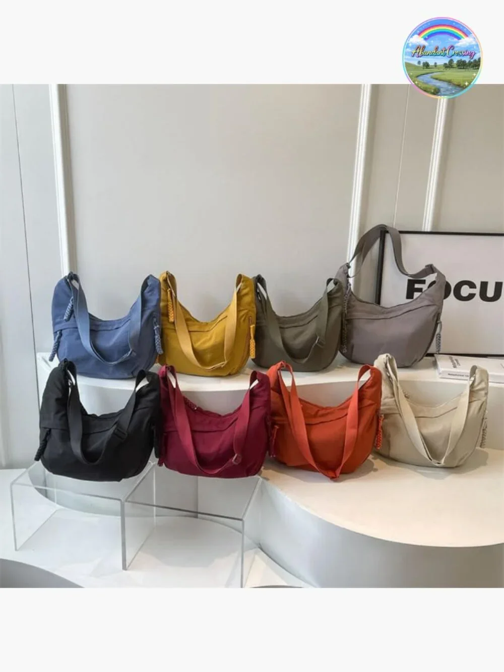 Nylon Hobo Crescent Crossbody Bag with Adjustable Strap